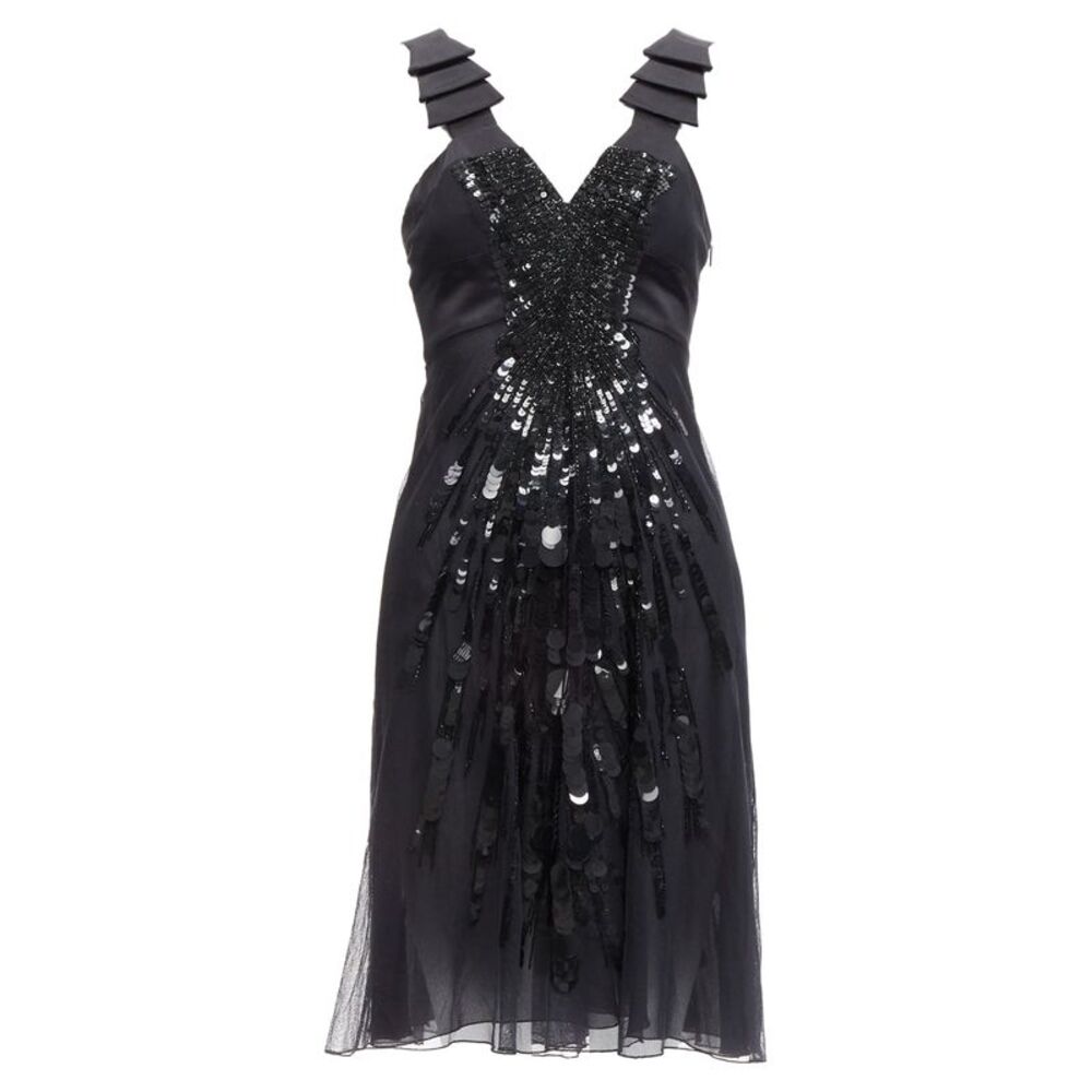 Versace 2008 Sequins Bead Ruffle Strap Dress